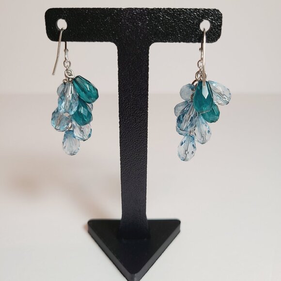 Blue Beaded Dangle Earrings - Picture 2 of 3